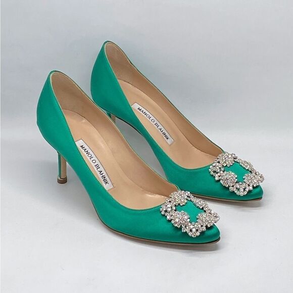 Manolo Blahnik Hangisi 70MM Embellished Satin Pumps size 36.5 - Picture 5 of 12